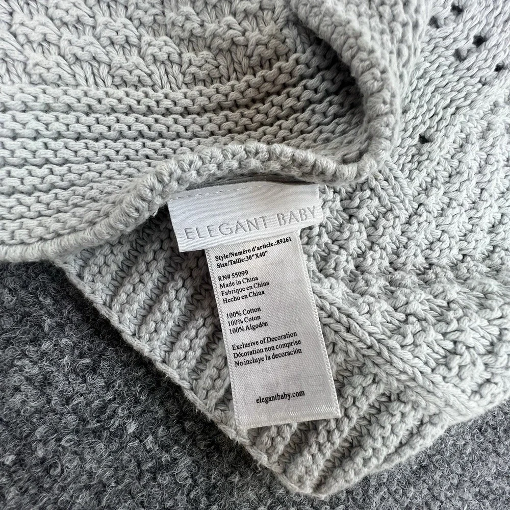 Elegant Baby Light Grey 100% Cotton Patchwork‎ Knit Pointelle Blanket